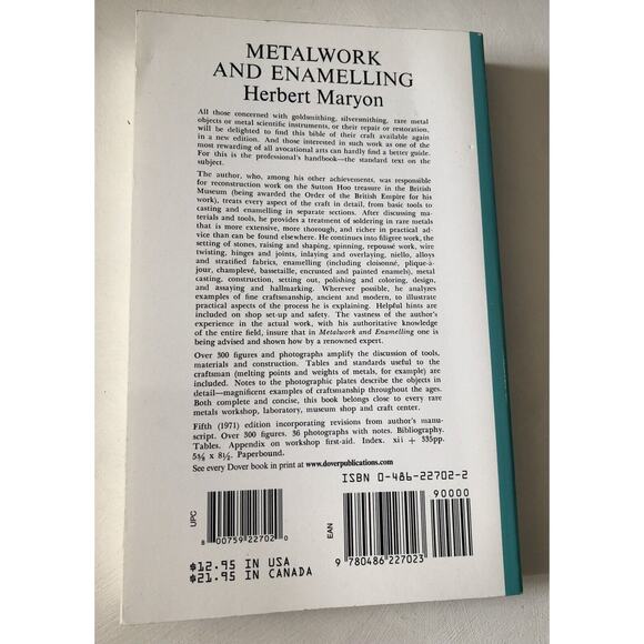 Vintage 1971 Metalwork & Enameling Gold Silversmith Dover Design SC Book Mayron - Picture 2 of 7